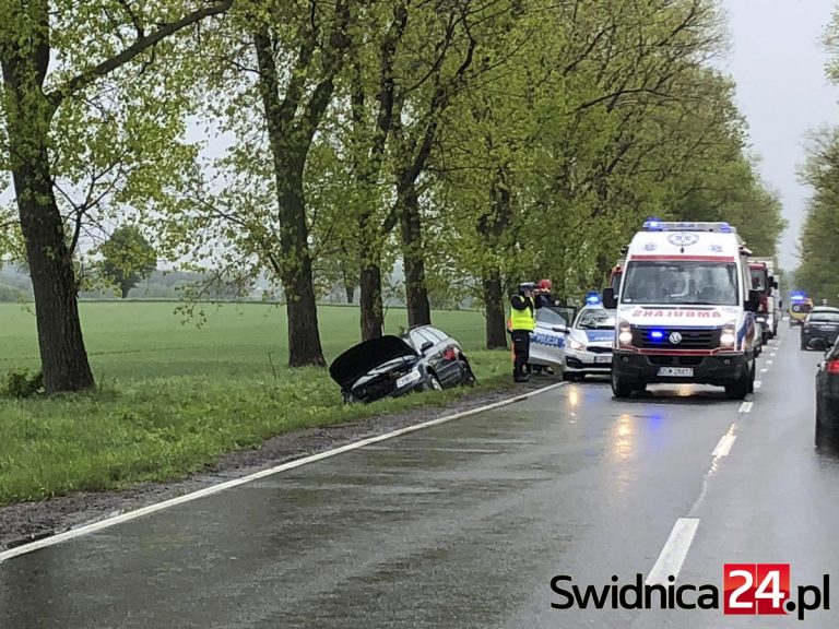 Auto wpadło do rowu na trasie Świdnica-Strzegom [Aktualizacja]