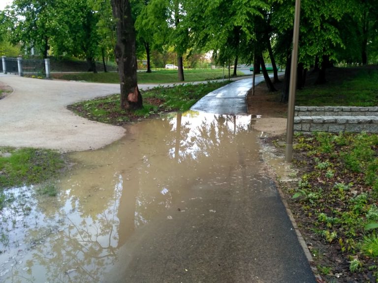Rozlewisko po ulewie w Parku Centralnym