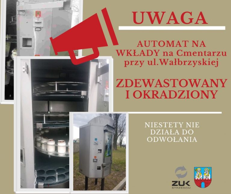 Strzegomski zniczomat zdewastowany i okradziony. Szukają sprawcy