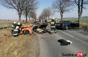 Tragiczny wypadek pod Świdnicą. Jedna osoba zginęła, trzy trafiły do szpitala