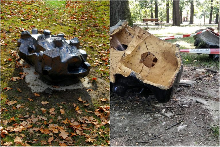 Roztrzaskano kolejną rzeźbę w parku Kasprowicza [FOTO]