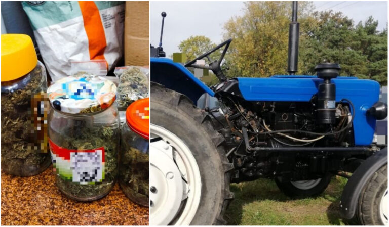 Skradziony traktor przemalował na niebiesko, a w słoikach i kartonach trzymał trzy kilo marihuany