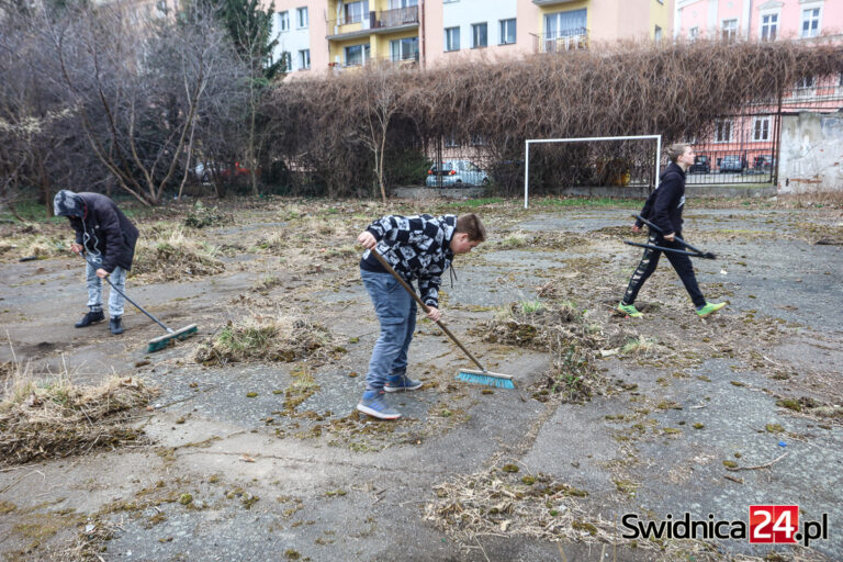 Sami zajęli się zarośniętym boiskiem w centrum miasta. Czy doczekają się jego zagospodarowania i remontu?