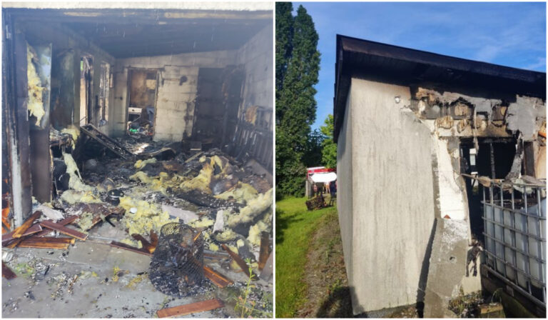 Spłonął garaż w Jaroszowie. Jedna osoba została poszkodowana [FOTO]