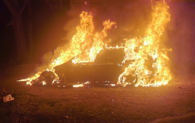 Nocny pożar w Strzegomiu. Doszczętnie spłonęło auto osobowe [FOTO]