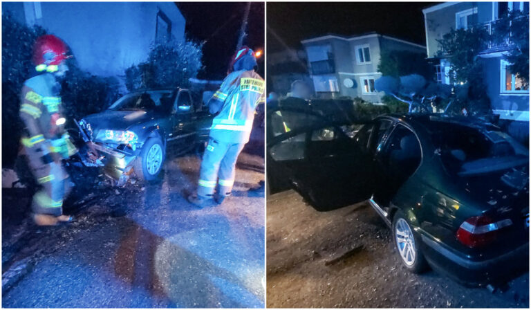Nocny wypadek na Staszica. Auto rozbite na płocie posesji, sprawca uciekł [FOTO]
