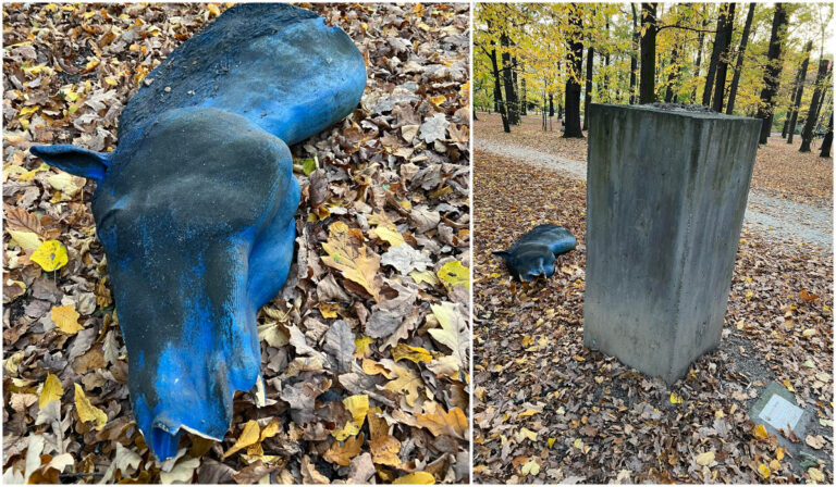 Roztrzaskano kolejną rzeźbę w parku Kasprowicza. „Przypadek bezmyślnego wandalizmu” [FOTO]