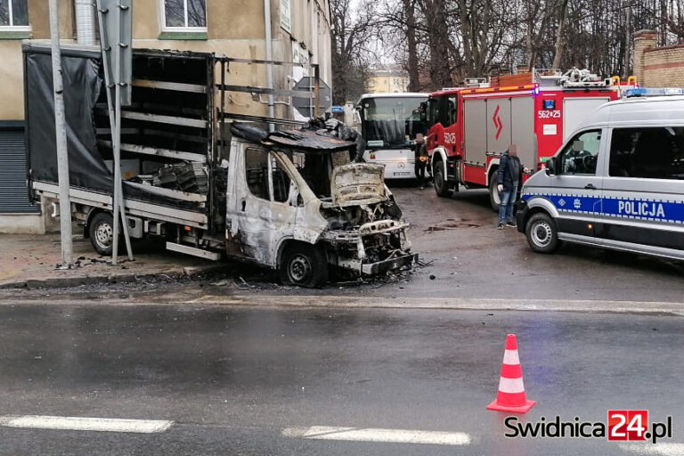 Auto dostawcze zapaliło się podczas jazdy. Płonący pojazd uderzył w budynek [FOTO]