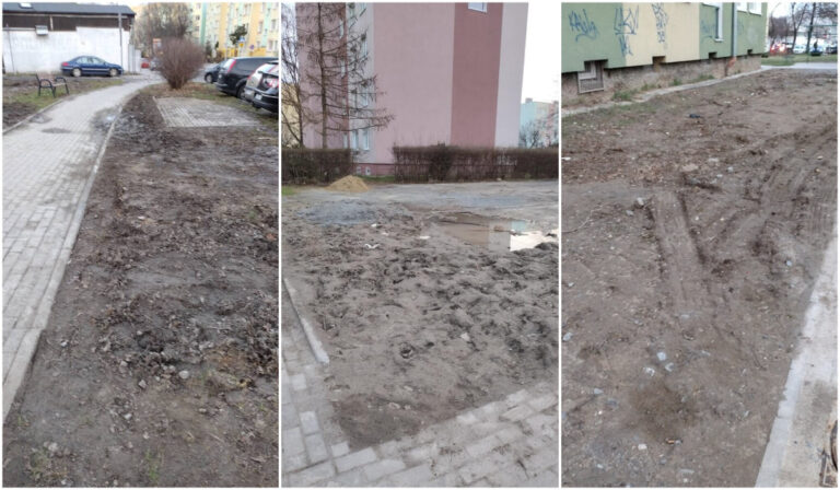 Rozkopane i rozjeżdżone trawniki na Osiedlu Młodych. „Dokonała się istna dewastacja” [FOTO]
