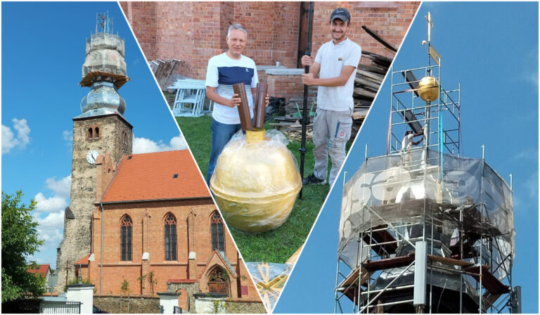 Kapsuła czasu wróciła na szczyt kościelnej wieży. W środku znalazły się pamiątki dla potomnych [FOTO]