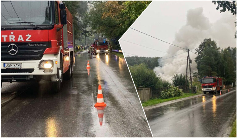 Pożar w Bystrzycy Górnej. Ogień objął warsztat z samochodami [FOTO]