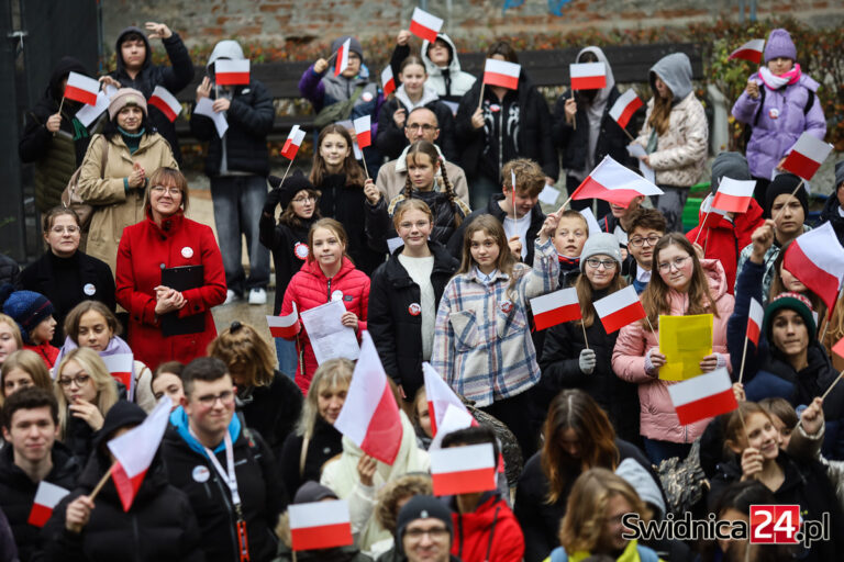 Skwer z dzikami w biało-czerwonych barwach. Około 200 osób wzięło udział w patriotycznym happeningu [FOTO/VIDEO]