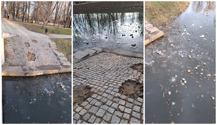 Wyrwali kostkę i wrzucili do zbiornika w Parku Centralnym [FOTO]