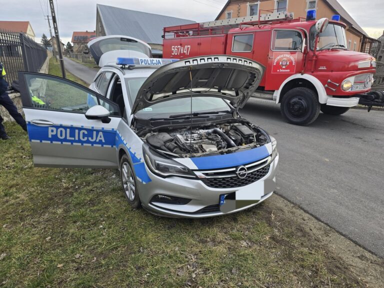 Zadymienie w radiowozie. Na pomoc wezwani strażacy [FOTO]