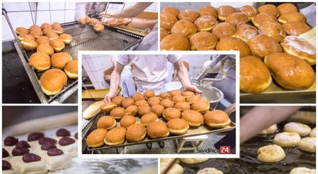 Cukiernia Łukowa w Świdnicy, proces produkcji pączków, zdjęcia archiwalne