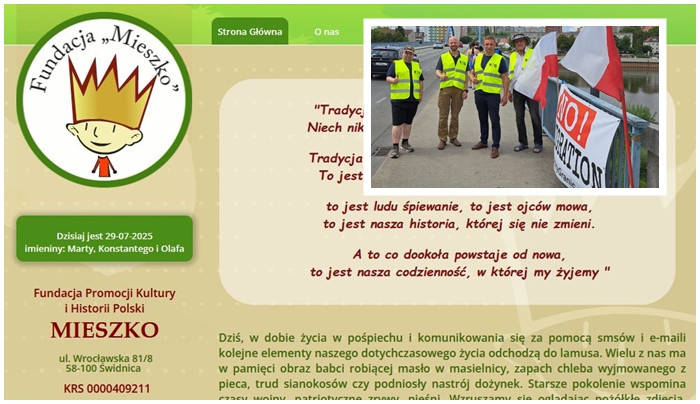 screen strony gównej fundacji oraz zdjęcie z portalu X Dominika Dzierżanowskiego