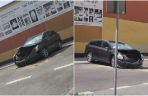 Zderzenie dwóch aut w Jaworzynie Śląskiej. Jeden z samochodów wpadł na chodnik