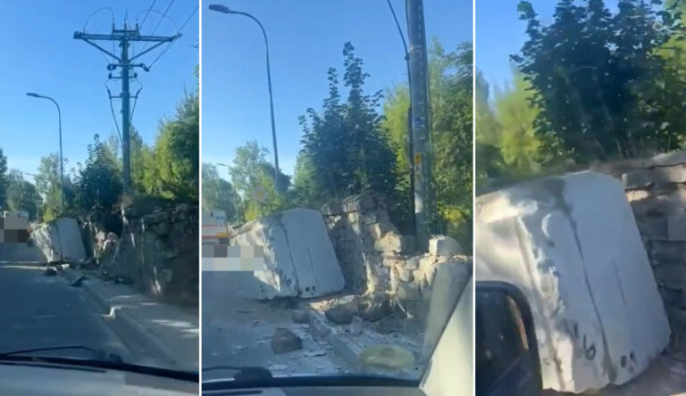 Kamienny blok spadł z ciężarówki [FOTO/VIDEO]