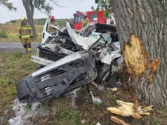 Poważny wypadek na granicy powiatów jaworskiego i świdnickiego. Auto uderzyło w drzewo