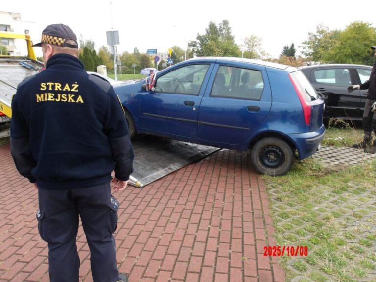 Kolizja ze słupkiem, ranny pasażer i zastawione boksy śmietnikowe. Interwencje straży miejskiej