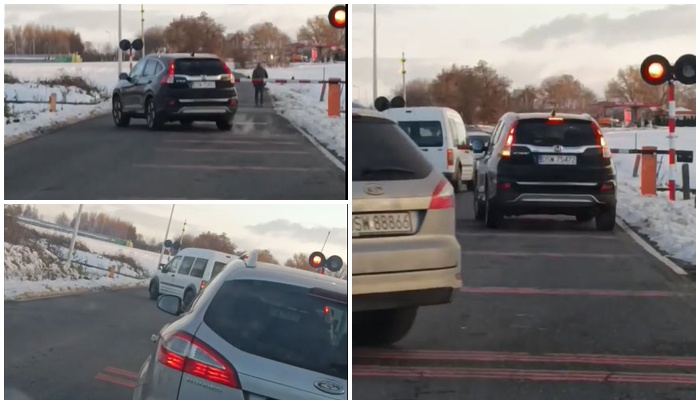 Samochody, piesi, motocyklista zignorowali zamknięty przejazd. „Nawet awaria do tego nie upoważnia” [VIDEO]