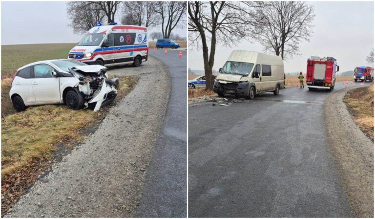 Zderzenie osobówki i dostawczaka na trasie Olszany-Świebodzice [FOTO]