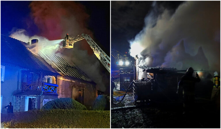 Dwa nocne pożary w Wirkach. Spłonęły budynki gospodarcze [FOTO]