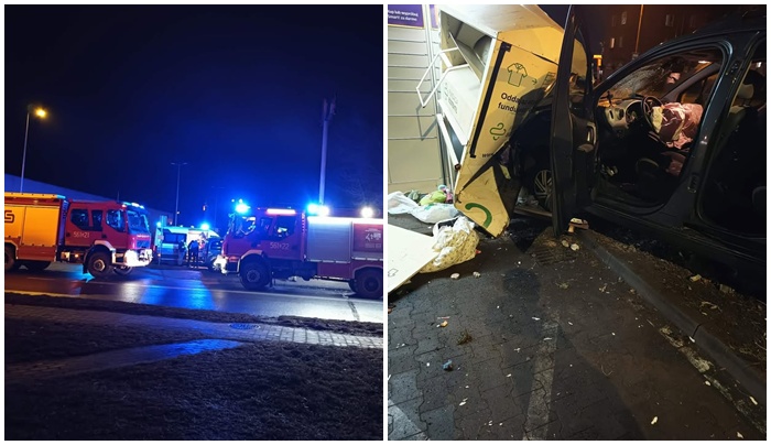 Jazdę zakończył na kontenerze z odzieżą [FOTO]