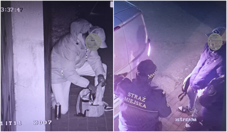 Nocna „twórczość” pod okiem kamery monitoringu. Sprawca odpowie za swój czyn przed sądem