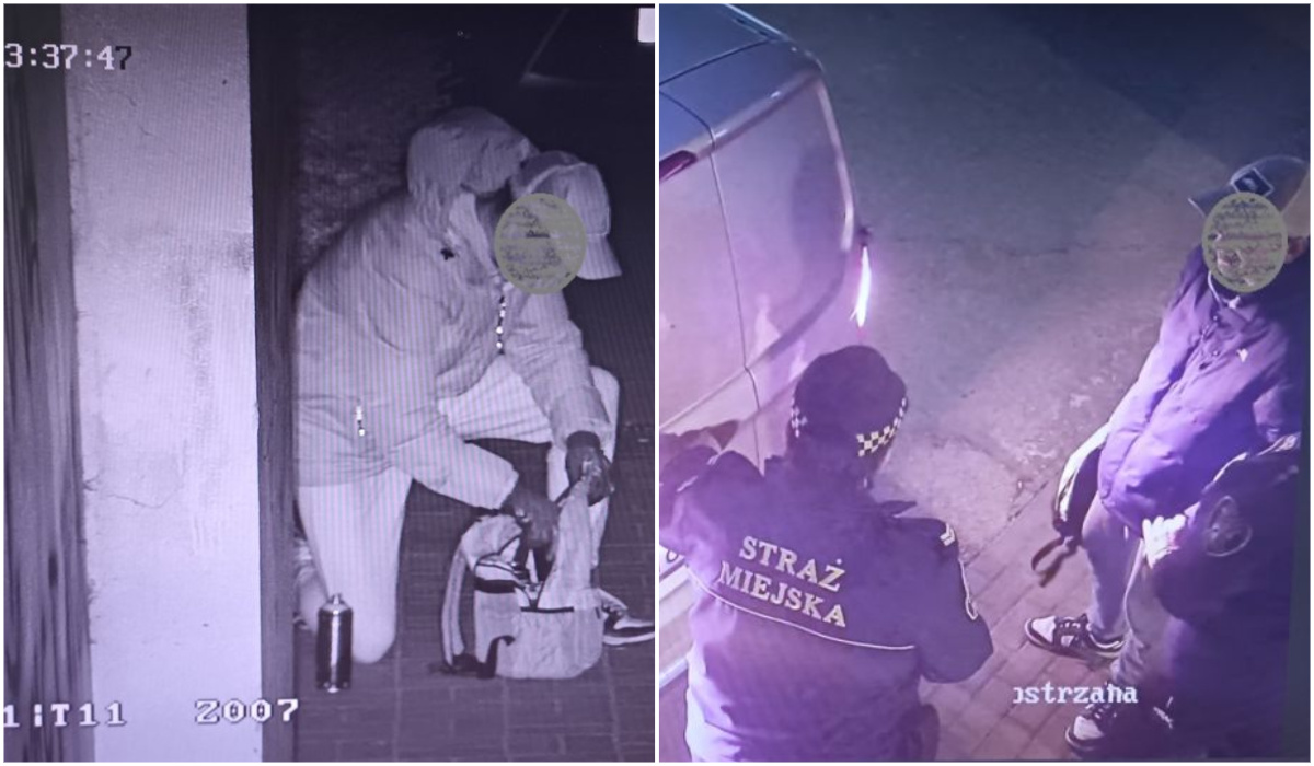 Nocna „twórczość” pod okiem kamery monitoringu. Sprawca odpowie za swój czyn przed sądem