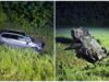 Nocny wypadek pod Łażanami. Trzy auta poza drogą, jedna osoba ranna