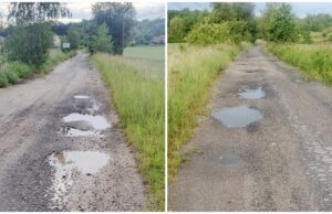 Tiry rozjeździły wyremontowaną drogę. Gmina nie upomniała się o naprawę. – Jest coraz gorzej – alarmuje mieszkaniec
