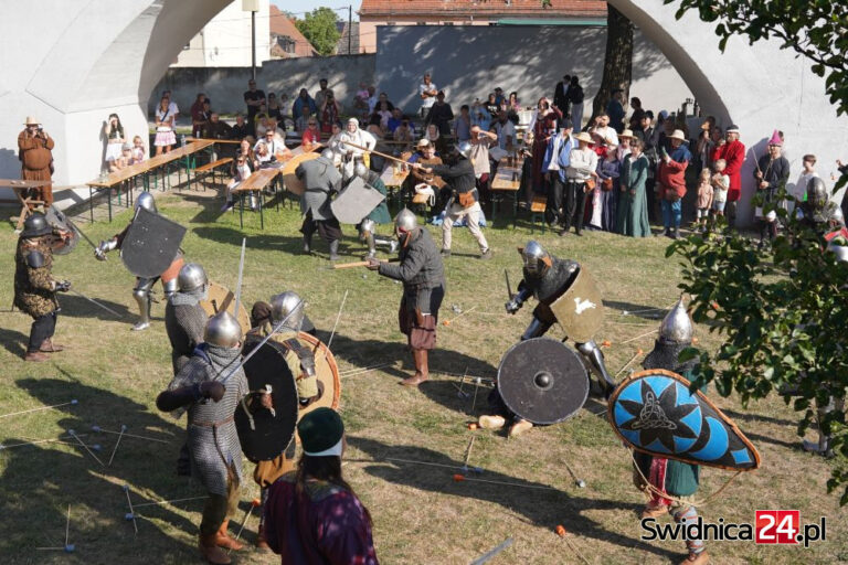 Rycerskie potyczki, pokazy i turnieje. Rekonstruktorzy opanowali Strzegom [FOTO/VIDEO]
