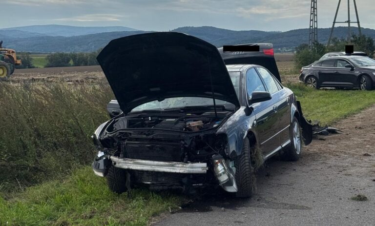 Wypadł z drogi i uderzył w betonowy przepust [FOTO]