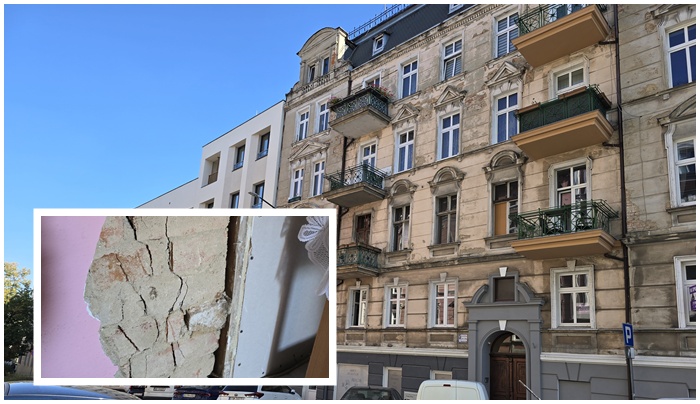 Tak budowali nowy budynek TBS przy Księcia Bolka, iż obok w zabytkowej kamienicy popękały ściany [FOTO]